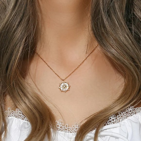 8-Point North Star Pendant Necklace with 18K Gold Plating and Natural Shell - Picture 3 of 8